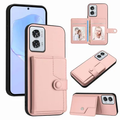 For Motorola Edge 50 Fusion 5G Case RFID Blocking Card Holder Kickstand TPU + PU Leather Phone Back Cover - Rose Gold