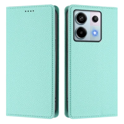 For Xiaomi Poco X6 5G / Xiaomi Redmi Note 13 Pro 5G Wallet Case RFID Blocking Litchi Texture Leather Mobile Cover - Mint Green