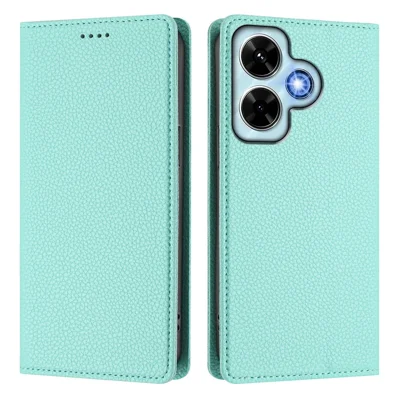 For Xiaomi Redmi Note 13 4G Wallet Case RFID Blocking Litchi Texture Leather Mobile Cover - Mint Green