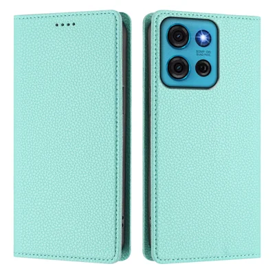 Portemonnee hoesje voor Motorola Moto G75 5G met RFID-blokkering Litchi-structuur Lederen mobiele hoes - Muntgroen