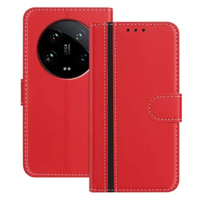 For Xiaomi 14 Ultra Phone Cases Wallet Stand Color Splicing Leather Cover with Magnetic Clasp - Red
