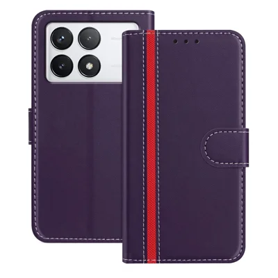 For Xiaomi 14T Pro Phone Cases Wallet Stand Color Splicing Leather Cover with Magnetic Clasp - Purple