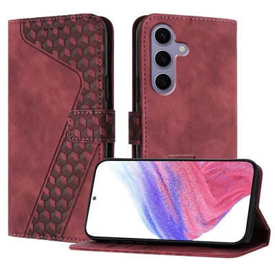 For Samsung Galaxy S24 FE Leather Case 7-Shaped Pattern Wallet Stand Shockproof Phone Cover - Brown