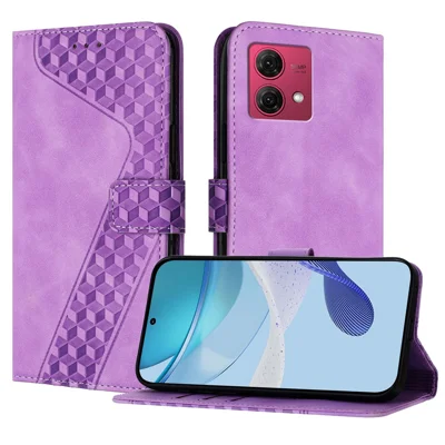 For Motorola Moto G84 5G Leather Case 7-Shaped Pattern Wallet Stand Shockproof Phone Cover - Purple