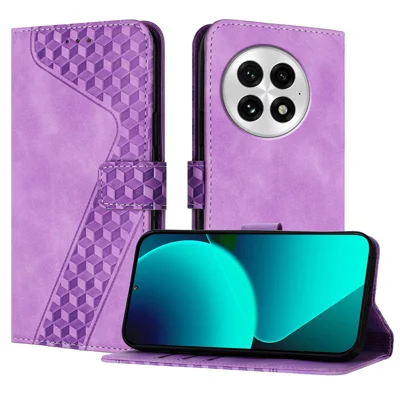 For OnePlus 13 Leather Case 7-Shaped Pattern Wallet Stand Shockproof Phone Cover - Purple