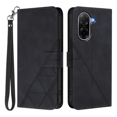 For Xiaomi Poco C71 4G / Redmi A5 4G (171.7mm) / A7 4G (Global) Leather Case with Hand Strap Wallet Stand Phone Cover - Black