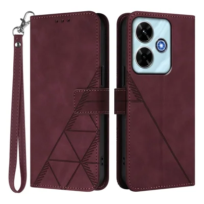 For Xiaomi Redmi 13 4G / Xiaomi Poco M6 5G / Xiaomi Poco M6 Plus 5G / Xiaomi Redmi 13x 4G Leather Case with Hand Strap Wallet Stand Phone Cover - Wine Red