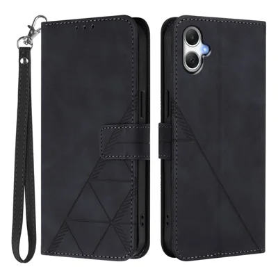 For Samsung Galaxy A06 4G Leather Case with Hand Strap Wallet Stand Phone Cover - Black