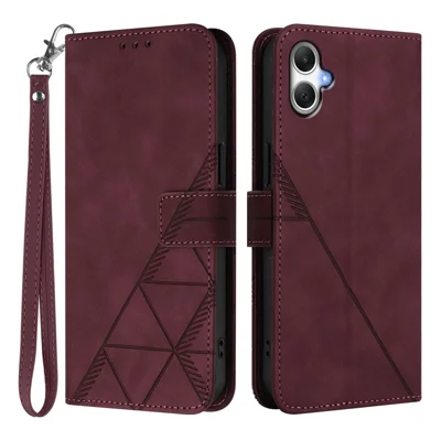 For Samsung Galaxy A06 4G Leather Case with Hand Strap Wallet Stand Phone Cover - Wine Red