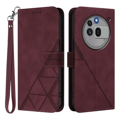For Nothing Phone (3a) Pro Leather Case with Hand Strap Wallet Stand Phone Cover - Wine Red