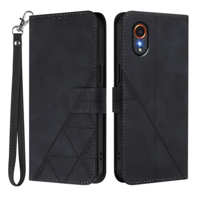 For Samsung Galaxy Xcover7 Leather Case with Hand Strap Wallet Stand Phone Cover - Black