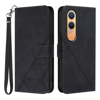 For Oppo K12x 5G (China) / OnePlus Nord CE4 Lite 5G Leather Case with Hand Strap Wallet Stand Phone Cover - Black