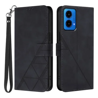 For Motorola Moto G34 5G / Motorola Moto G45 5G Leather Case with Hand Strap Wallet Stand Phone Cover - Black