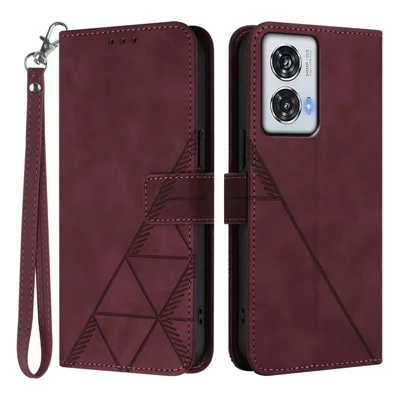 For Motorola Moto G85 5G / Motorola Edge 50 Fusion 5G Leather Case with Hand Strap Wallet Stand Phone Cover - Wine Red