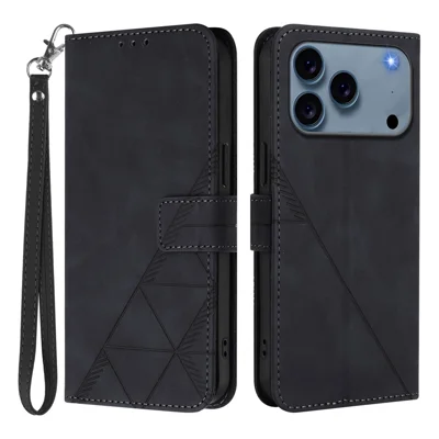 For iPhone 18 Pro Max / 17 Pro Max Leather Case with Hand Strap Wallet Stand Phone Cover - Black