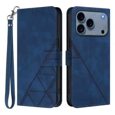 For iPhone 18 Pro / 17 Pro Leather Case with Hand Strap Wallet Stand Phone Cover - Sapphire