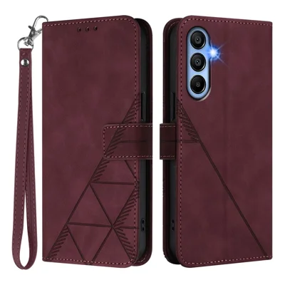 For Samsung Galaxy A15 4G / Galaxy A15 5G Leather Case with Hand Strap Wallet Stand Phone Cover - Wine Red
