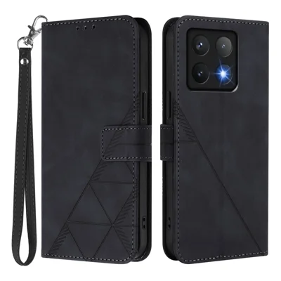 For Xiaomi 14T Leather Case with Hand Strap Wallet Stand Phone Cover - Black