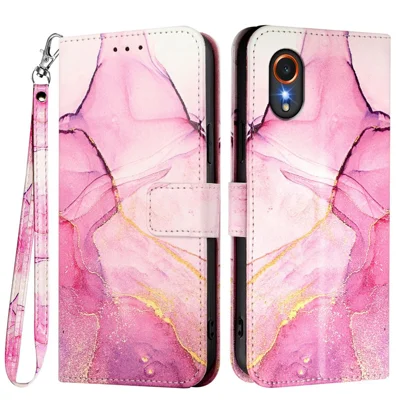 Voor Samsung Galaxy Xcover7 hoesje met draagkoord Marmeren patroon Leren telefoonhoesje met kaarthouder - Roze / Paars / Goud LS001