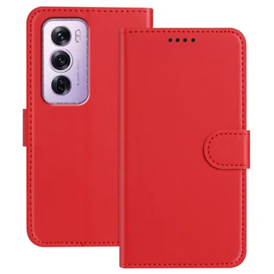For Oppo Reno12 Pro 5G (Global) Leather Case Wallet Stand Solid Color Anti Drop Phone Cover - Red
