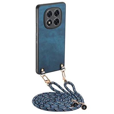For Xiaomi Poco X7 5G Retro Leather Phone Back Cover with Adjustable Strap - Blue