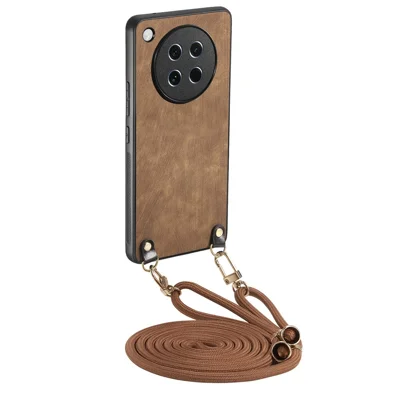 For Oppo Find X8s 5G Retro Leather Phone Back Cover with Adjustable Strap - Brown