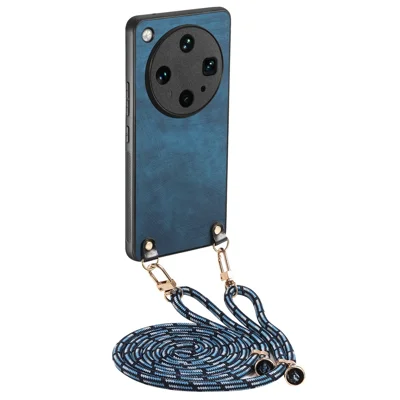 For Oppo Find X8 Ultra 5G Retro Leather Phone Back Cover with Adjustable Strap - Blue