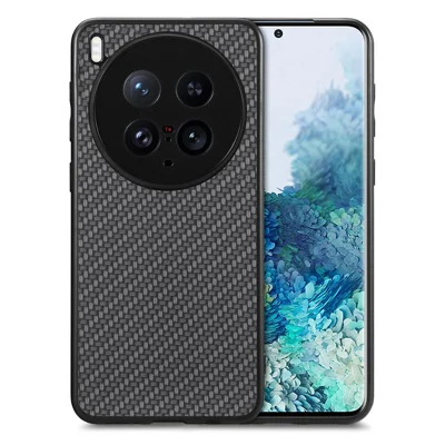 For vivo X200 Ultra 5G Case Carbon Fiber Texture PU+PC+TPU Phone Back Cover - Black