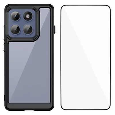 WANLONFENG For Motorola Edge 60 Pro 5G Phone Case  XC Series TPU Acrylic Cover with Tempered Glass (Big Lens Hole) - Black
