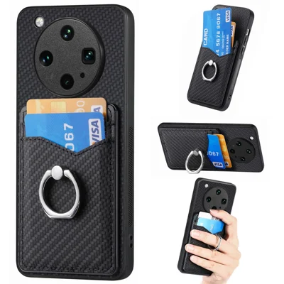 For Oppo Find X8 Ultra 5G Case Card Slots Ring Holder Kickstand Phone Cover - Black