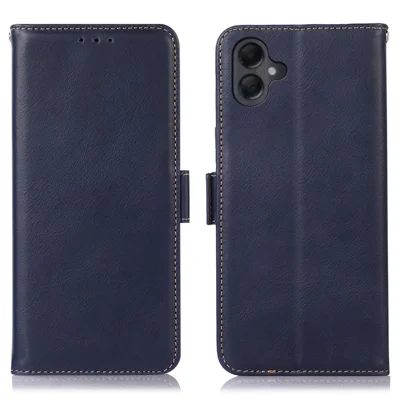 For Samsung Galaxy A07 4G / A06 4G / A06 5G Case RFID Blocking Genuine Cow Leather Wallet Phone Cover - Blue