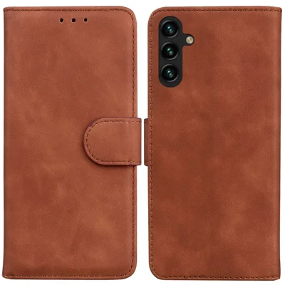 Smartphone Cover for Samsung Galaxy A14 5G / A14 4G, Fully Wrapped PU Leather Flip Wallet Case Stand Phone Shell - Brown