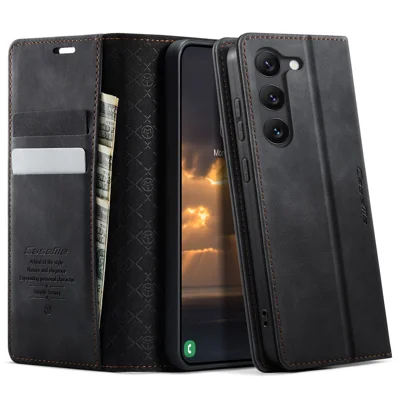 CASEME For Samsung Galaxy S23+ Case  033 Series RFID Blocking Wallet Stand Calf Texture Leather Phone Cover - Black