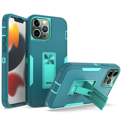 Bulk Purchasing For iPhone 15 Pro Max Shockproof Case TPU PC Kickstand Phone Cover Support Magnetic Car Mount - Lake Blue / Blue-Green