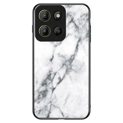 Voor Motorola Moto G15 4G hoesje met marmeren patroon Gehard glas + PC + TPU beschermhoes - Wit marmer