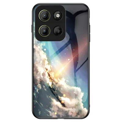 Voor Motorola Moto G15 4G hoesje met sterrenhemelpatroon, gehard glas telefoonhoes - Helder sterrenhemel