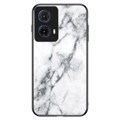 For Motorola Moto G85 5G / S50 Neo 5G Case Marble Pattern Tempered Glass + PC + TPU Protective Phone Cover - White Marble