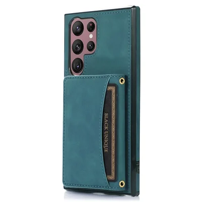 For Samsung Galaxy S24 Ultra Phone Case Tri-Fold Wallet Kickstand PU Leather + TPU Back Cover - Blue