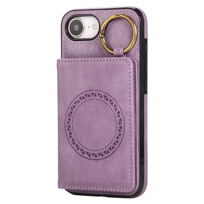 Voor iPhone 16e Hoesje Met Kaarthouder En Standaard Leren + TPU Telefoonhoesje Met Ringhouder - Paars