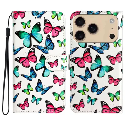 For iPhone 17 Pro Max Wallet Case met Gedrukt Patroon Leren Hoesje - Vlinders