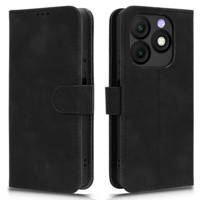 For itel Zeno 10 4G Leather Case Skin Feel Anti Drop Wallet Flip Phone Cover - Black