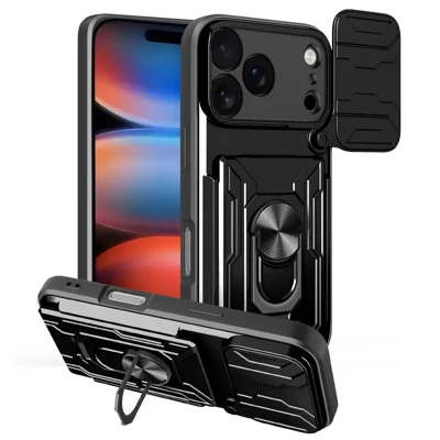 Voor iPhone 17 Pro Max hoesje PC + TPU met standaard en camera-schuif - Zwart