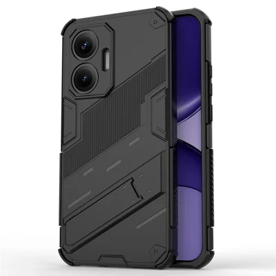 For Xiaomi Poco F7 5G / Redmi Turbo 4 Pro 5G Case PC + TPU Shockproof Phone Cover with Kickstand - Black