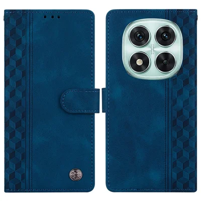 For Xiaomi Redmi Note 14 Pro 5G Leather Case Imprinted Checkered Pattern Wallet Stand Flip Phone Cover - Blue
