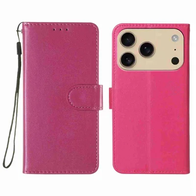 For iPhone 17 Pro Case PU Leather Flip Phone Cover Wallet Card Slot Holder - Rose