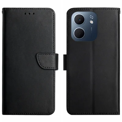 For Oppo A5x 5G  /  4G Case Genuine Cow Leather Phone Cover Nappa Texture - Black
