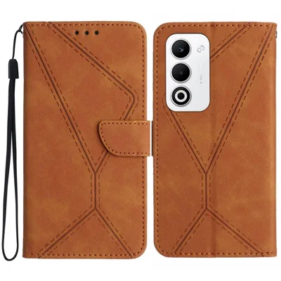 For Oppo A5 5G Case Skin Touch Lines Imprinted PU Leather Flip Phone Cover - Brown