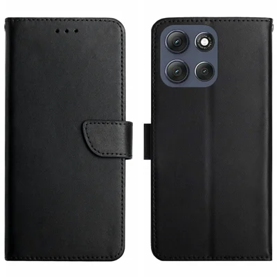 For Motorola Moto G86 5G Case Genuine Cow Leather Phone Cover Nappa Texture - Black