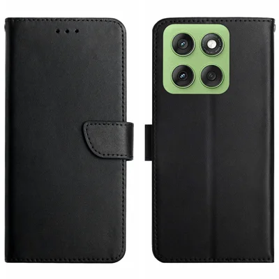 For Motorola Edge 60 Pro 5G Case Genuine Cow Leather Phone Cover Nappa Texture - Black