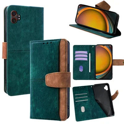 For Samsung Galaxy XCover7 Pro Case RFID Blocking Color Splicing PU Leather Wallet Phone Cover - Green
